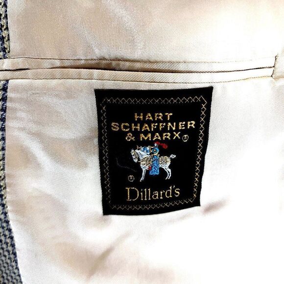 Hart Schaffner Marx Wool 2 Button Sport Coat 42R Gray Tan Green Houndstooth Soft - Picture 7 of 11